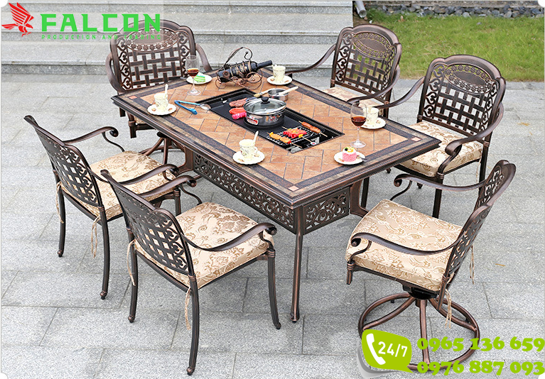 Bộ bàn ghế nhôm đúc sân vườn cỡ đại cao cấp