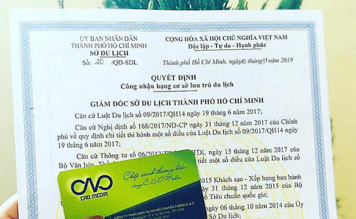 Giấy công nhận hạng khách sạn do Sở Du lịch cấp
