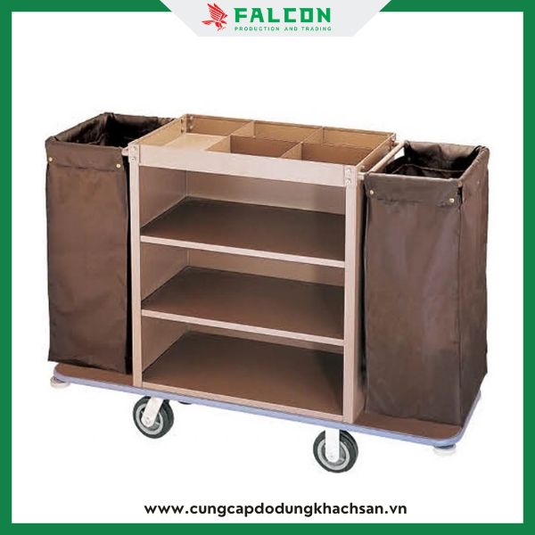 Xe đẩy dọn buồng phòng chuyên dụng cho khách sạn 2 túi