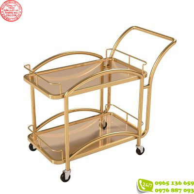 Xe đẩy phục vụ khách sạn, nhà hàng inox mạ vàng cao cấp