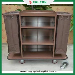Xe dọn phòng khách sạn 2 túi chất lượng cao cấp, 4 bánh xe linh hoạt
